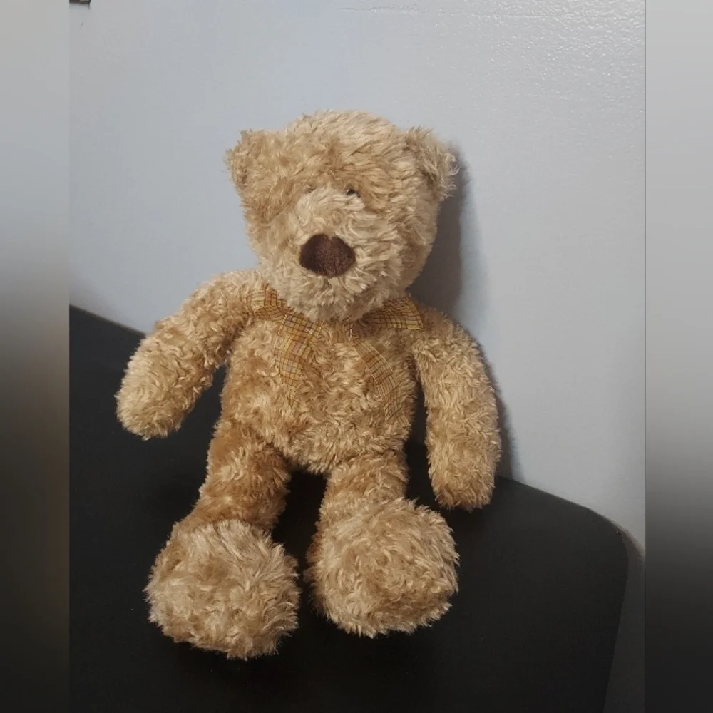 Gund Teddy Bear Plush With A Plaid Burnt Orange Bow